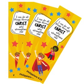 100 Bulk Count of Superhero Bookmarks for Kids - Super Hero Vacation Bible School - Church Award Prizes - Philippians 4:13 - Christian Bookmarks for Children - VBS Favors - Premium Made in USA