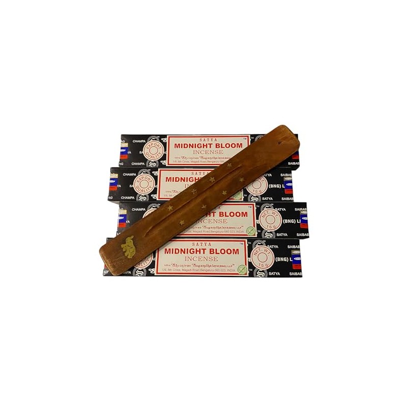 Satya Incense Sticks, 4 Packs x 15g, with Incense Holder,