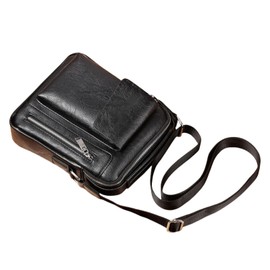 Leather Men's Crossbody Shoulder Bag, Messenger Bag for Men with Zipper, Casual Small leather Purse (Black)