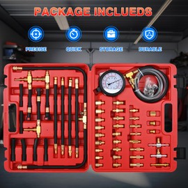 GOOACC Fuel Injection Pressure Tester Kit - 0-140PSI Fuel Pressure Gauge with 6.30 7.89 9.49 Fuel Line Fittings, Gasoline Engine Diagnostic Tool for Car Truck SUV ATV