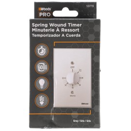 Woods 59719 In-Wall 60 Minute Spring Wound Timer; Grey/Gray