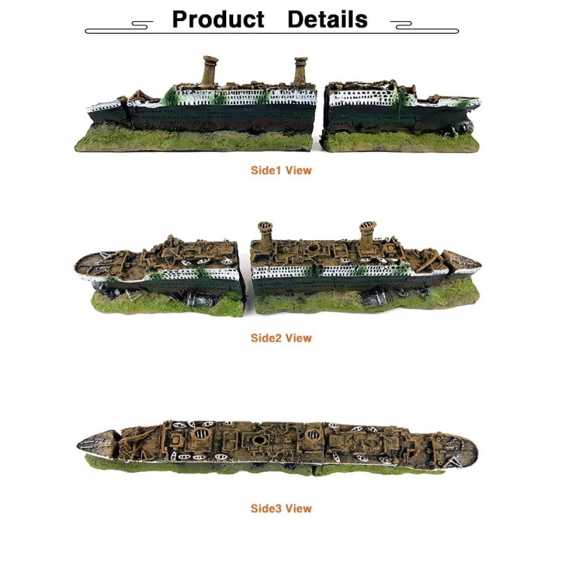 GOLOMOZ Aquarium Titanic Shipwreck Ornament - Decor Cave for Fish
