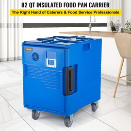 VEVOR Insulated Food Pan Carrier, 82 Qt Hot Box for Catering, LLDPE Food Box Carrier w/One-Piece Buckle, Front Loading Food Warmer w/Handles, End Loader w/Wheels for Restaurant, Canteen, etc. Blue