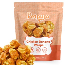 PETPURO Chicken Wrapped Banana Jerky Dog Treats, Gluten and Grain Free Chicken Banana Chips, Healthy Chewy Dog Bites for Small Medium Dogs