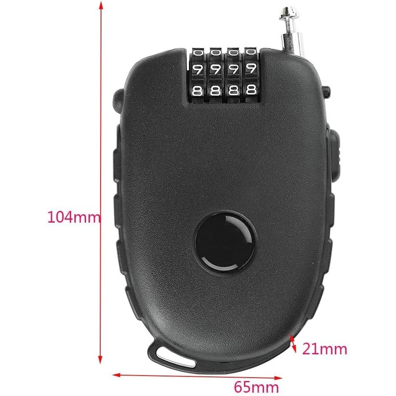 Compact Cable Lock, Combination Lock with Wire Rope (75cm), Lock