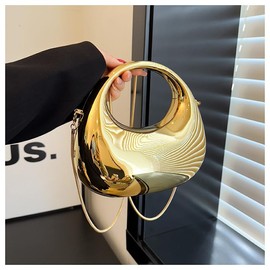 YYW Acrylic Evening Clutch Purse Moon Shape Unique Transparent Evening Handbag, Gold-small Size, One Size