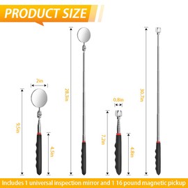 Telescoping Magnetic Pickup Tool Set Pull Force 22 lb, Extendable Magnet Pick-Up Tools, Telescopic Magnet Stick, Round 360° Swivel Adjustable Inspection Mirror, Birthday Gifts for Men, Dad, 2 Pack