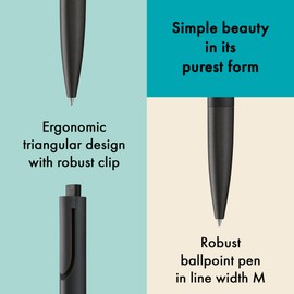 LAMY noto All Black Ballpoint Pen - Purist Ballpoint Pen with Triangular Plastic Barrel - Clip Extends from Barrel Contour - High Capacity Refill M 16 Inches Line Width M Black