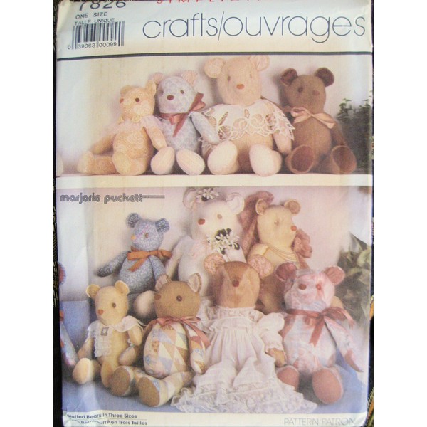 Simplicity Crafts Stuffed Bears in Three Sizes Sewing Pattern #