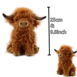 Abawaka 9.8inch Highland Cow Stuffed Animal Realistic Cow Plush Toy Cuddly Simulation Highland Cattle Plushie Doll Farm Home Decor for Adults Kids(Brown)