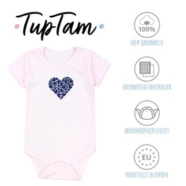 TupTam Baby Bodysuit Girls Pack of 5 - Short Sleeve Cotton Bodysuit Ideal for Summer and Everyday Use, Dark blue flowers light pink hearts apricot bears