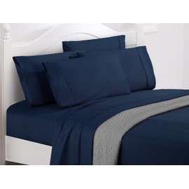 Elegant Comfort Luxury Soft Coziest 4-Piece Bed Sheet Set 1500 Thread Count Egyptian Quality Microfiber Wrinkle Resistant Beautiful Quilted Design on Flat Sheet and Pillowcases, Queen, Navy
