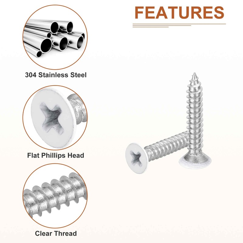 DTGN 100Pcs #8x1 Flat Head Wood Screws, 304 Stainless Steel
