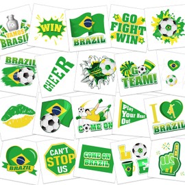 HOWAF 60pcs Brazil Soccer Temporary Tattoos for America Tournament 2024 Soccer Match Decoration, Brazil Flag Face Tattoos Stickers for America 2024 Soccer Match Soccer Fans Group Events Supplies