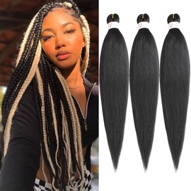 Leeven 20 Inch Pre Stretched Braiding Hair 3 Packs Ombre Medium Auburn EZ Braids Hair Extensions for Goddess Box Braids Pre Stretched Yaki Braiding Hair /1B#