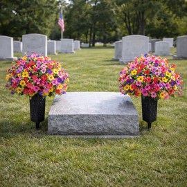 SEBMNOO Cemetery Flowers for Grave with Vases, 2pcs Artificial Flowers Cemetery Decorations for Grave, Faux Bouquet Graveyard Memorial Flowers for Cemetery Decoration, Silk Funeral Floral