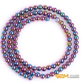 GEM-insid 4mm Multicolor Hematite NonMagnetic Gemstone Loose Beads Round Energy Stone Power Beads for Jewelry Making 15"