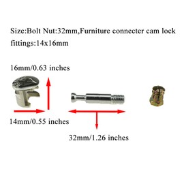 Hahiyo Furniture Connector Cam Lock Fittings Dowel Flat Back Fastener Table Side Knock Down with Pre-Inserted Bolt Nut Rock Solid Fit Hole Properly Good Grab for Drawer Dresser Cabinet 11Sets 14x16mm