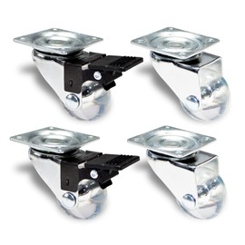 PRIOstahl® Furniture Castors Set of 2 Swivel Castors + Brake Transport Castors Diameter 35 mm, 50 Transparent