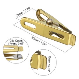 QUARKZMAN Pack of 50 Stainless Steel Clothes Pegs Laundry Hooks Multi-Purpose Clips for Holding Clothes Snack Bag Clamps - 50 mm Gold