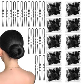 40 Pcs Invisible Hair Nets for Buns with U-Shaped Pins,Ring Style Bun Nets Elastic Edge Mesh - Ballet Gymnastics Bun Making,Individual Package Hair Net for Women, Girls, Ballet Dancer, Nurse