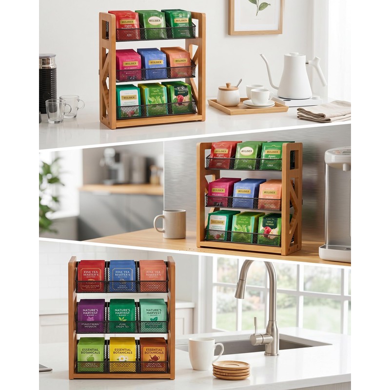 HULISEN 3 Tier Tea Bag Organizer for 120 Tea Bags,