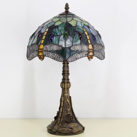 ZJART Tiffany Table Lamp Stained Glass Lamp 12X12X19 Inch Antique Reading Light (Butterfly Flowers)