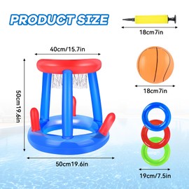 CUVZORA Basketspiel Schwimmbad aufblasbar, Korbkorb für Schwimmbad und Strand, Schwimmbad Spiele für Kinder und Erwachsene, Schwimmendes Zubehör für Sommeraktivitäten, Kit mit Pumpe und Kugeln