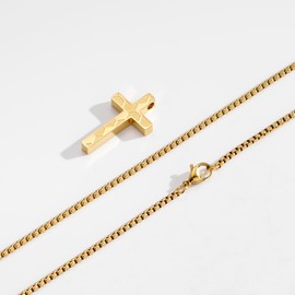 P.BLAKE Soccer Cross Necklace for Boys Men, Stainless Steel Gold Pendant Chain Christian Baptism First Communion Confirmation Accessories Jewelry Gifts For Teen Boys Ages Kids（16in）