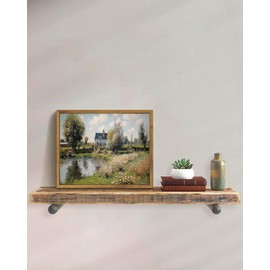 KISSFOX Vintage Landscape Framed Wall Art Impressionist Countryside River House Canvas Art Natural Cottagecore Paintings Artwork Rustic Art Prints For Bedroom Bathroom Living Room