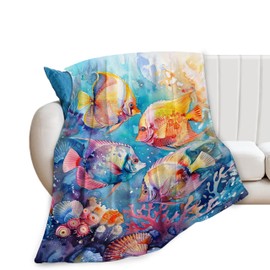 Fish Blanket Tropical Fish Throw Blanket Fish Decor Stuff Merch Cozy Flannel Fleece Soft Plush Fuzzy Warm Lightweight Bedding Fish Gifts for Girls Women Men Kids Couch Bed Sofa Teenager 50"X40"