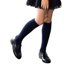 COTTON DAY 3 Pack Kids Girls Soft Knee High School Uniform Dress Socks Seamless Toe 10-12 Years Navy XL (12)