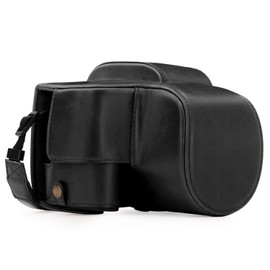 MegaGear MG1223 Estuche Ever Ready, Funda de cuero, de pronto uso, con correa compatible con Panasonic Lumix DC-FZ82 - Negro