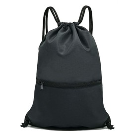 HOLYLUCK Drawstring Backpack Bag Sport Gym Sackpack - black