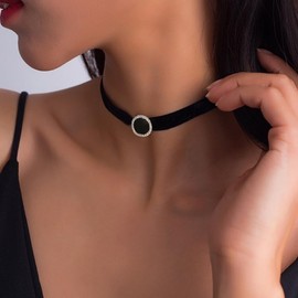Black Choker Necklaces for Women 90s Red Black Velvet Choker Necklace Thick Thin Black Chocker Gold Tube Heart Circle Choker Necklace Lace Tatto Collar Necklace Goth Choker Jewelry (Style F - black cz circle choker)