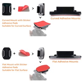 Universal Action Camera Accessories Kit: Curved/Flat Mount, Quick Release Buckle, J-Hook Buckle, 3-Way Pivot Arms, Tripod Adapter, Curved Extension Arm and etc, Action Camera Basic Adapter Kit