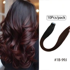 10pcs Women'S Mini Tape-In Hair Extensions, 24 Inch Straight Hair Synthetic Hair Extensions, Not Fading, Seamlesscolor: SKU_12_(10P)Double Color-#1B-99J, stretched length: 24 inches