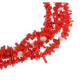 Treasure Bay Modern Twisted Red Coral and White Cultured Freshwater Pearl Necklace 46cm