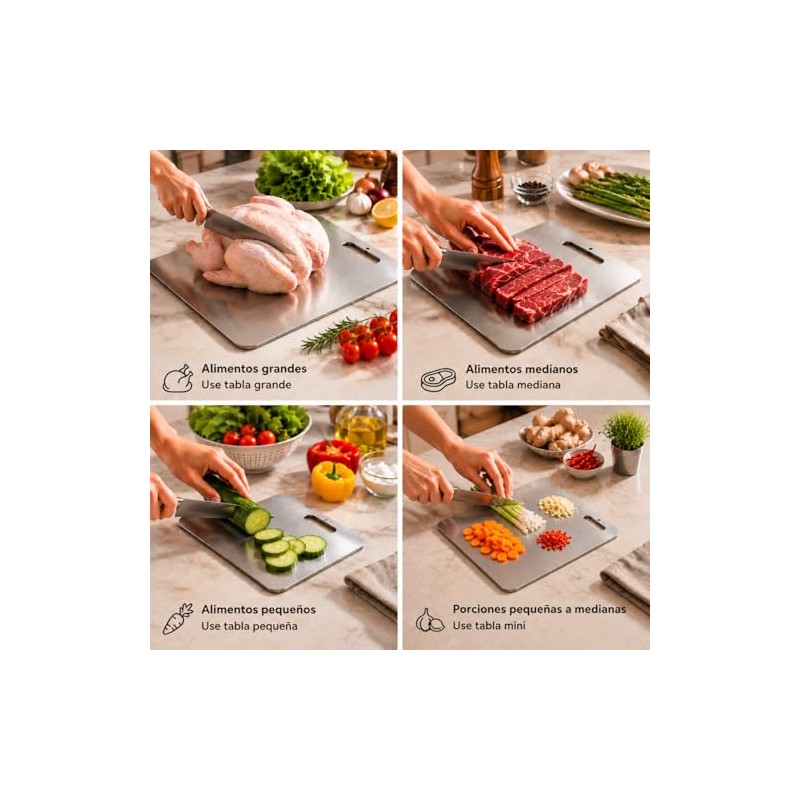 5 Tablas para Picar de Acero Inoxidable 304, Antideslizante Doble,