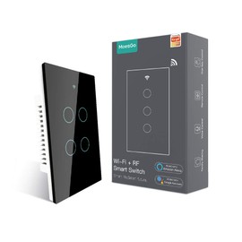 MoesGo WiFi Smart Wall Light Switch,Glass Panel, Multi-Control(3 Way), 2.4GHz Wi-Fi Touch Switches, Neutral Wire Required, Remote Control Smart Life/Tuya App, Work with Alexa, Google Home Black 4 Gang