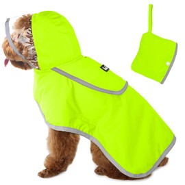 SlowTon Waterproof Dog Raincoat, Clear Hooded Double Layer Rain Jacket for Small Medium Large Dogs Puppies, Dog Poncho with Reflective Strip Adjustable Velcro Straps and Storage Pocket