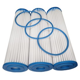 3 Cartuchos Repuesto Genérico + 3 O-ring Estandar Compatible con Filtro Rotoplas paso 1 Plisado Agua Mas Limpia (10 micras) LAVABLE