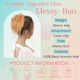 S-noilite Claw Clip Messy Bun Real Human Hair Tousled Updo - Clip in Ponytail Chignon Hairpieces for Women Girls #27 Dark Blonde 44g