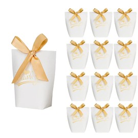 Small Gift Bags,White Thank You Gift Bags with Ribbons,12pack Paper Gift Box Party Favor Treat Box Goody Bags Candy Cookie Bags for Christmas Wedding Bridal Shower Birthday Party(3.1"x2.1"x6.5")