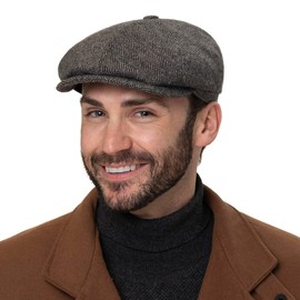 Stetson Brooklin Classic Herringbone Flat Cap - Peaked Cap Made of 100% Wool - Elegant Look - Multicoloured Herringbone Pattern - Men - Autumn/Winter, dark brown, 58