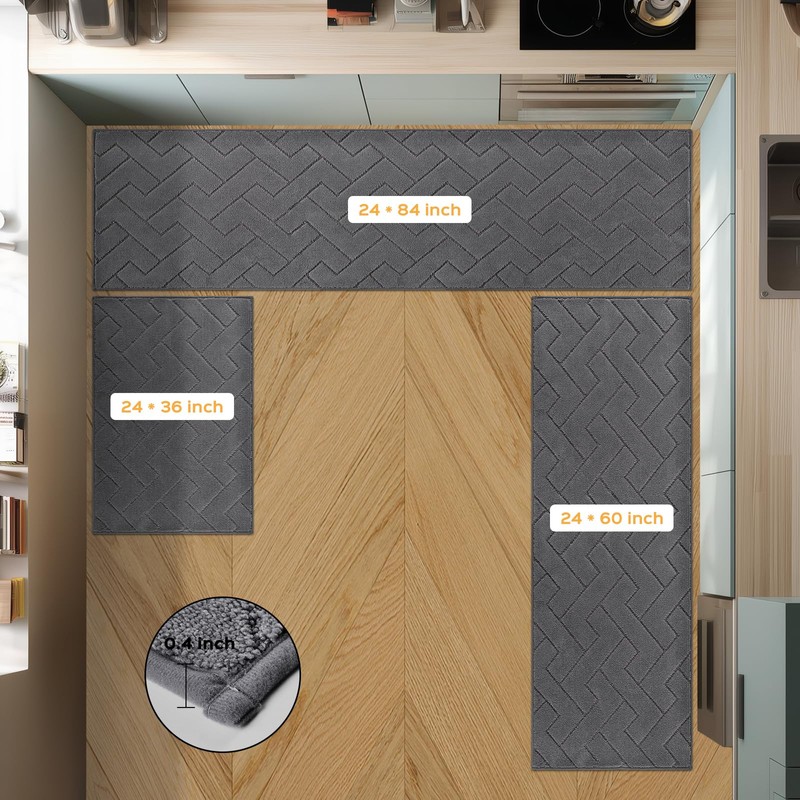 Machine Washable Kitchen Rugs Set (24" x 36"+24" x 60"),