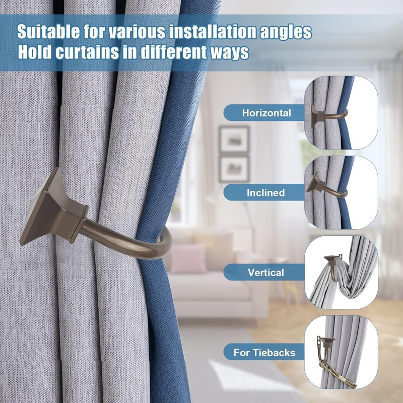 Kowibcl 4Pcs Square Metal Decorative Curtain Holdbacks, Wall Mounted Window