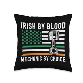 Irish By Blood Mechanic By-Choice USA American Flag Shamrock Throw Pillow