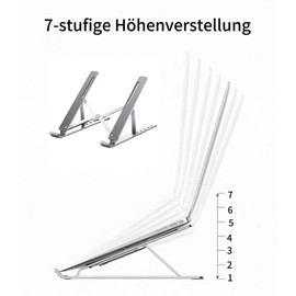 ZAPLYR Supporto PC Portable Laptop Stand Tablet Holder - Height Adjustable 7 Levels, Lightweight Aluminium, Foldable & Portable with Ventilation for Laptops 10-17.3 Inch (Silver, Standard Size)