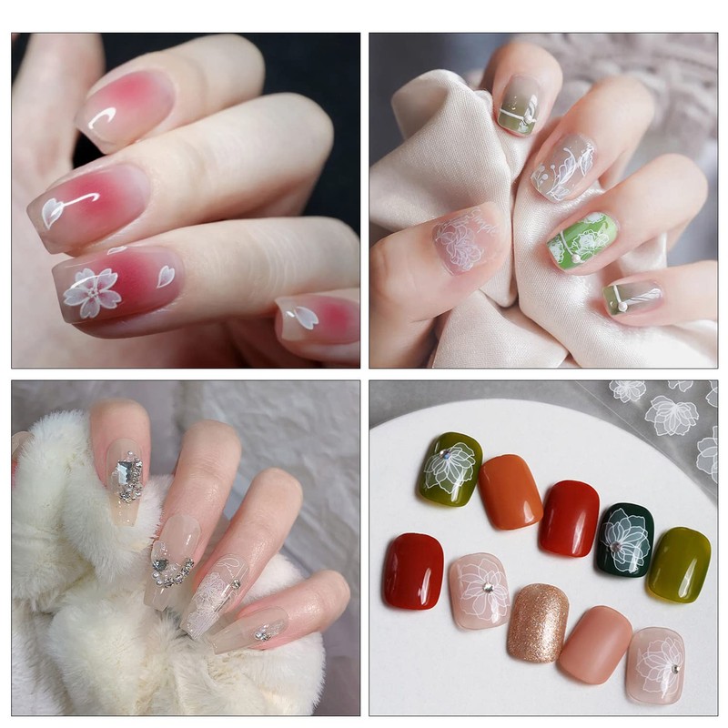 Chisafly Nail Stickers Flower White Petals Transparent Cherry Blossom Nail